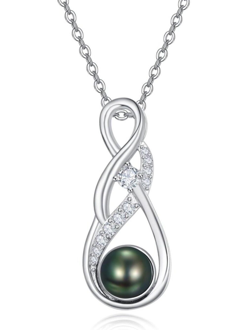 Infinity Black Pearl Necklace - S925 Sterling Silver Pendant Jewelry Gift for